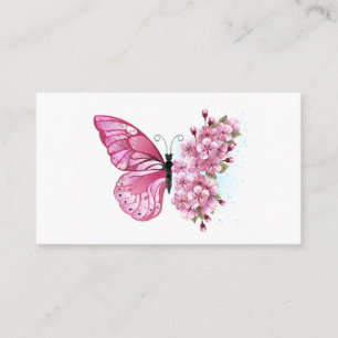 Carte De Visite Papillon à fleurs avec Sakura rose