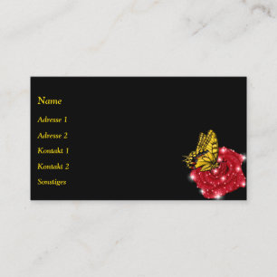 Carte De Visite Papillon à la rose rouge avec gouttelettes de plu