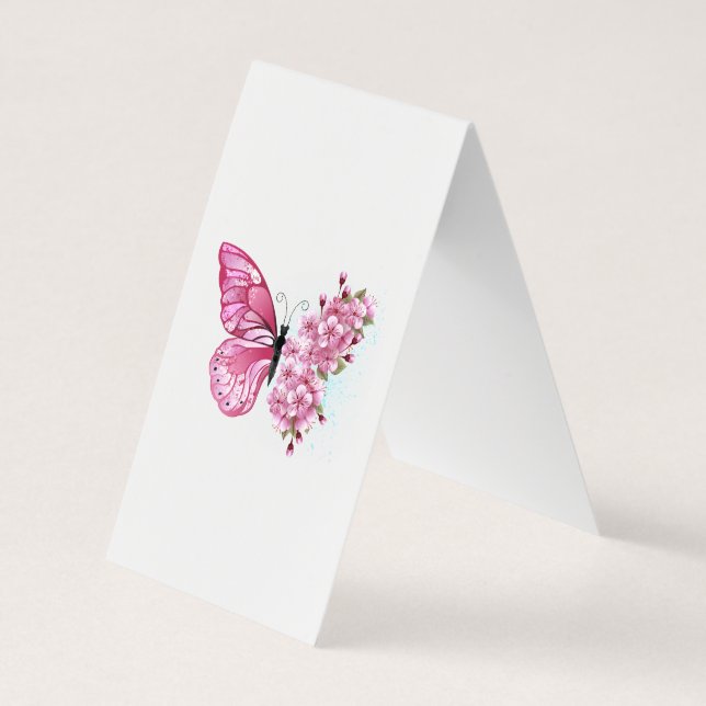 Carte De Visite Papillon de fleurs avec Sakura rose (Dos)