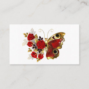 Carte De Visite Papillon de fleurs rouges aux roses rouges