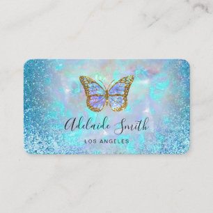 Carte De Visite Papillon de parties scintillant bleu holographique