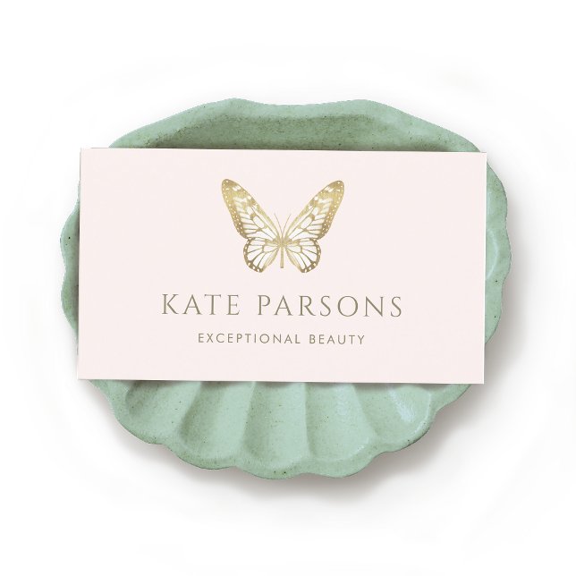 Carte De Visite Papillon d'or réaliste rose (Créateur téléchargé)