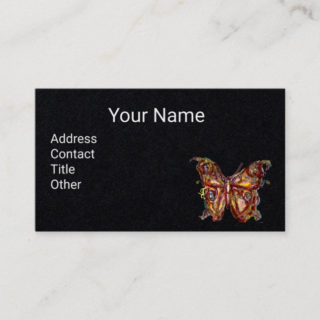 CARTE DE VISITE PAPILLON D'OR SUR PAPIER NOIR BLEU (Devant)