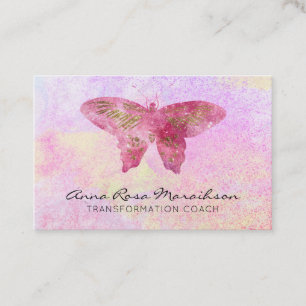 Carte De Visite *~* Papillon doré à Parties scintillant rose paste