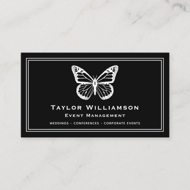 Carte De Visite Papillon Elegant Event Planning Typographie Texte (Devant)