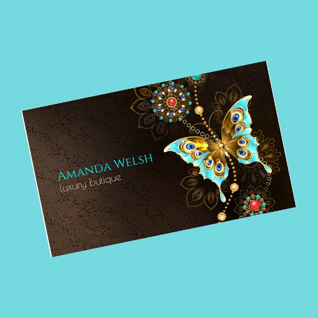 Carte De Visite Papillon élégant luxe marron turquoise or (Créateur téléchargé)