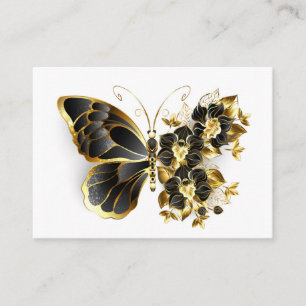 Carte De Visite Papillon fleur d'or avec orchidée noire