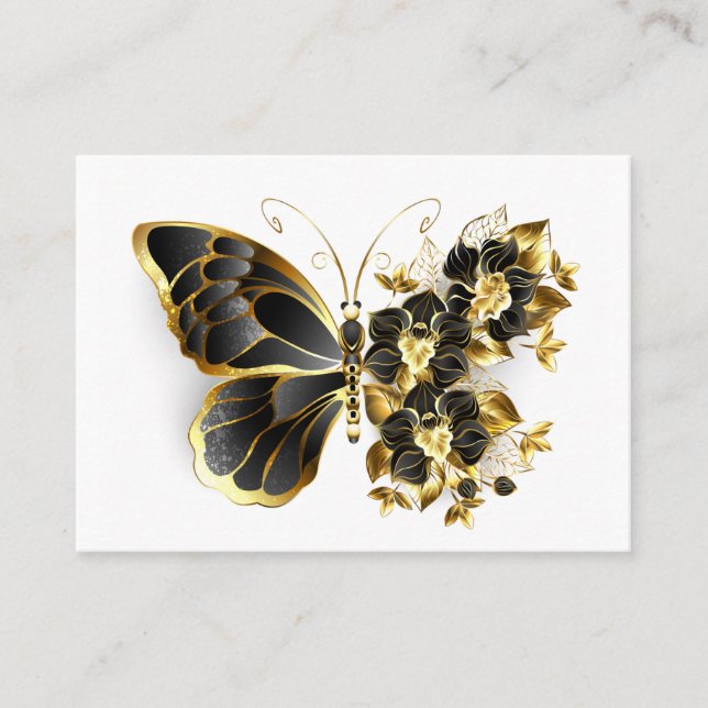 Carte De Visite Papillon fleur d'or avec orchidée noire (Devant)