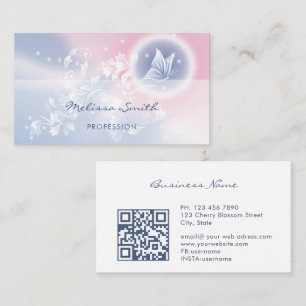 Carte De Visite Papillon floral bleu rose