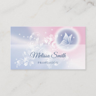 Carte De Visite Papillon floral bleu rose