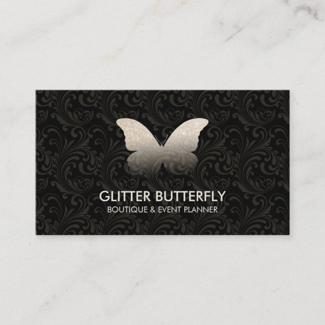 Carte De Visite Papillon Glittter Gold Damask (Devant)
