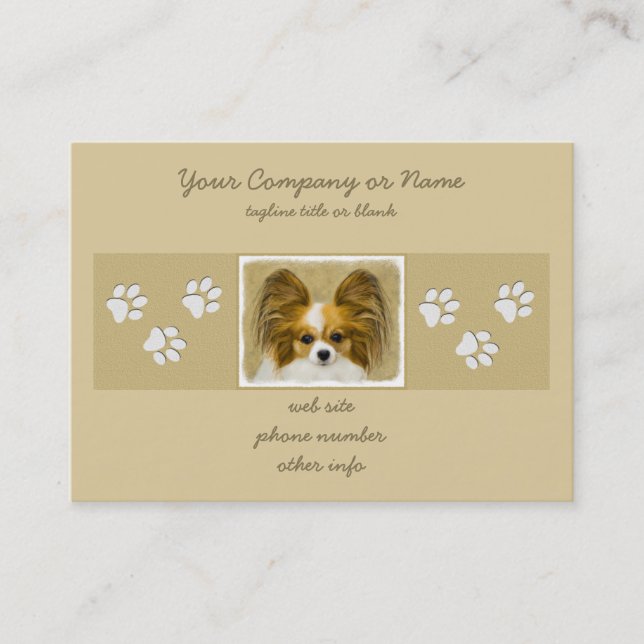 Carte De Visite Papillon (Hound Tri) Peinture - Art Chien original (Devant)