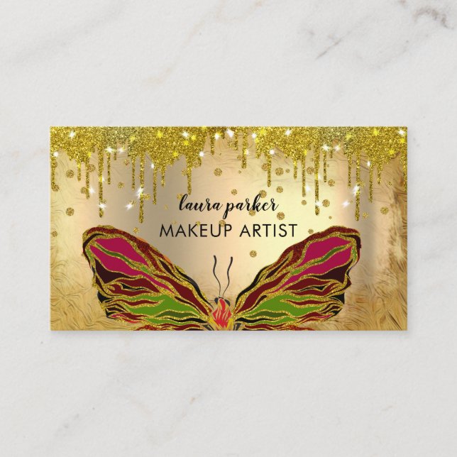 Carte De Visite Papillon Logo Gold Driving Girly Rainbow moderne (Devant)