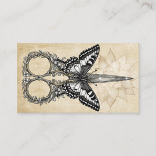 Carte de visite papillon lotus vintage ciseaux
