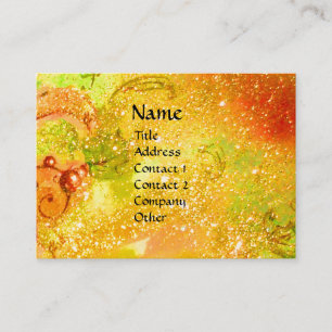 Carte De Visite PAPILLON MAGIQUE jaune, marron, vert, paillettes