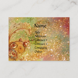 Carte De Visite PAPILLON MAGIQUE vert, jaune, marron, paillettes d