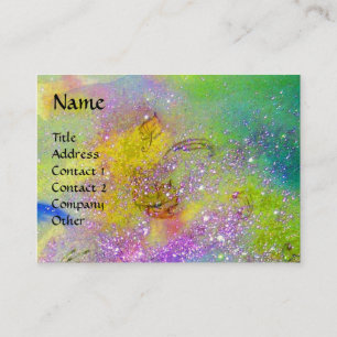 Carte De Visite PAPILLON MAGIQUE violet vert jaune or paillettes