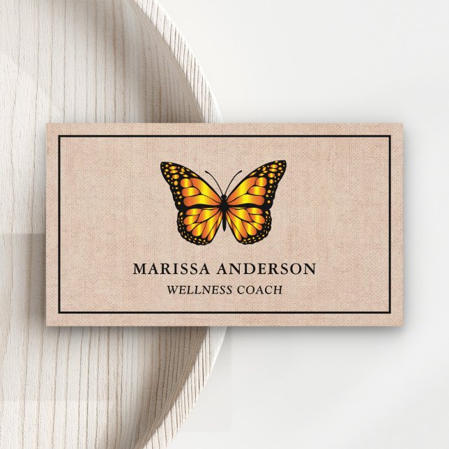Carte De Visite Papillon Monarch Orange Élégant Burlap Rustique (Créateur téléchargé)