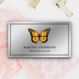Carte De Visite Papillon Monarch Orange Élégant Feuille d'Argent