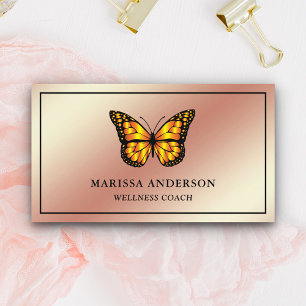 Carte De Visite Papillon Monarque Orange Élégant Feuille d'Or Rose