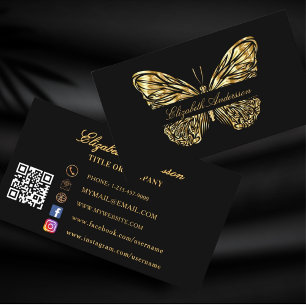 Carte De Visite Papillon noir or QR code médias sociaux