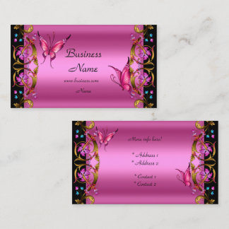 Carte De Visite Papillon noir rose or floral élégant