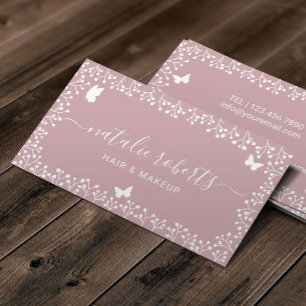 Carte De Visite Papillon Rustique & Fleurs Salon & Spa Dusty Rose