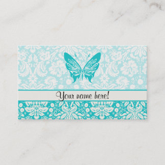 Carte De Visite Papillon turquoise ; Motif Damas