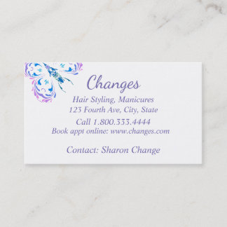 Carte De Visite Papillon violet classique cheveux et ongles person
