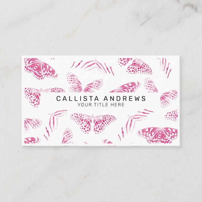Carte De Visite Papillons blancs rose Fille Motif d'aquarelle (Devant)