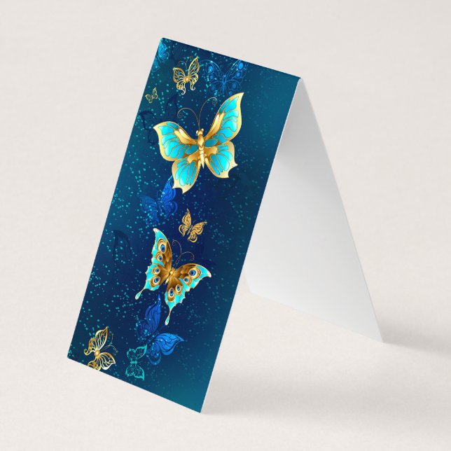 Carte De Visite Papillons dorés sur fond bleu (Dos)