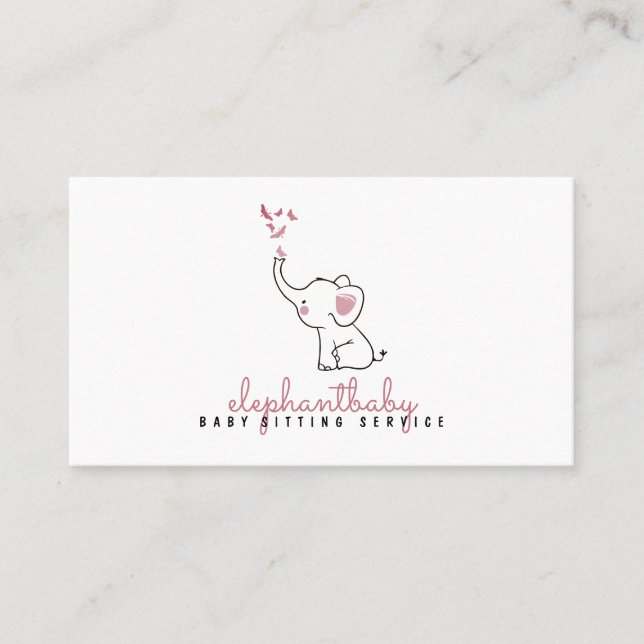 Carte De Visite Papillons éléphants rose (Devant)