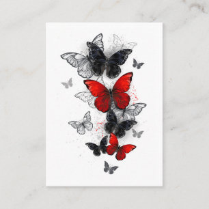 Carte De Visite Papillons Morpho Noirs et Rouges en Vol