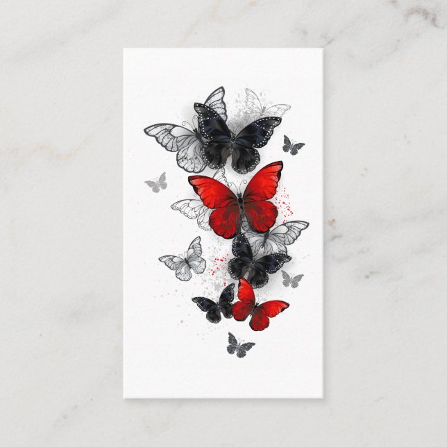 Carte De Visite Papillons noirs et rouges volants (Devant)