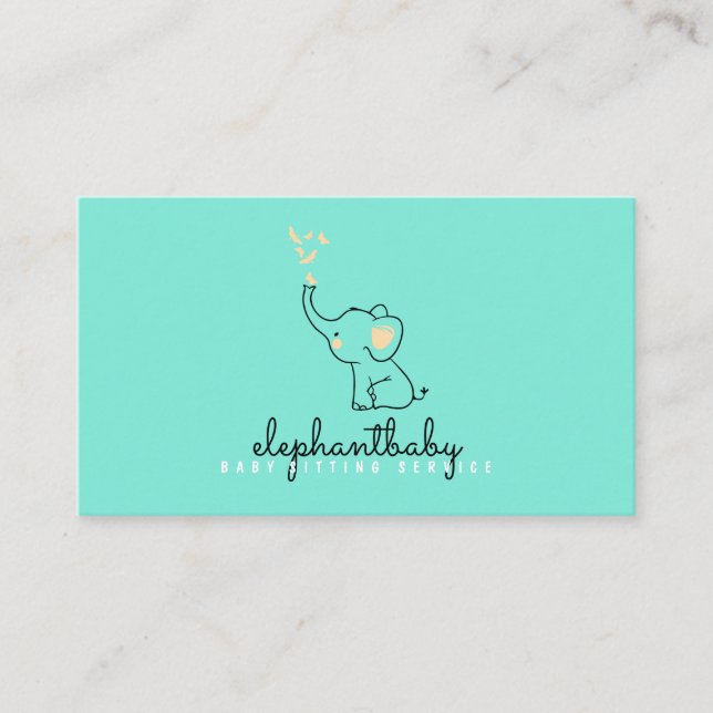 Carte De Visite Papillons roses éléphant Mignon NEON vERT (Devant)