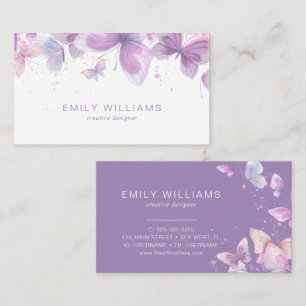 Carte de visite papillons violets aquarelle