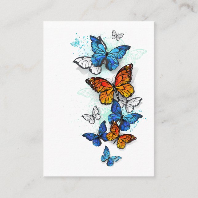Carte De Visite Papillons volants Morpho et Monarch (Devant)