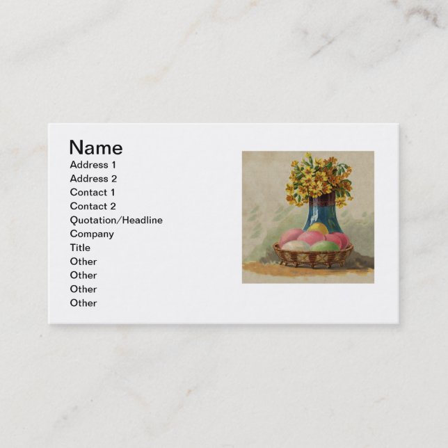Carte De Visite Pâques Panier Œufs Fleurs Antique (Devant)