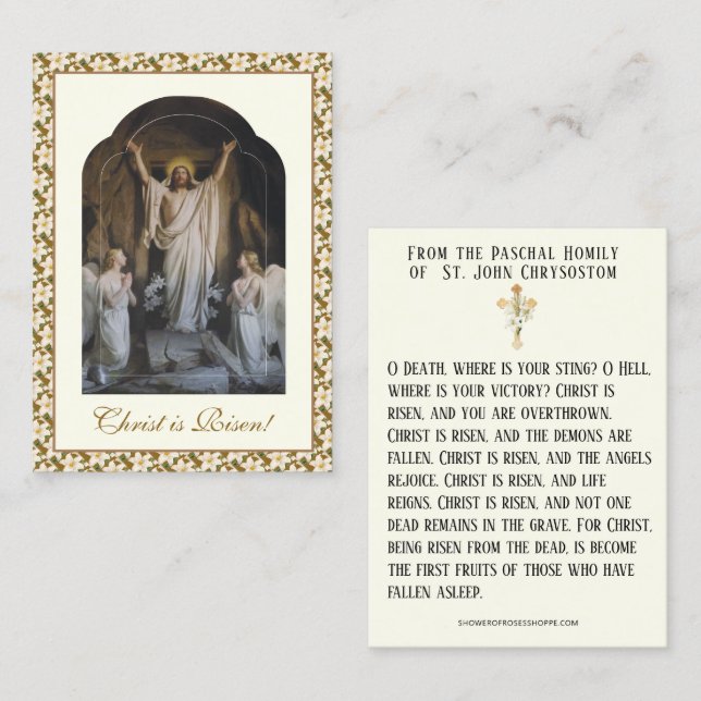 Carte De Visite Pâques Résurrection du Christ Prière Paschale (Devant / Derrière)