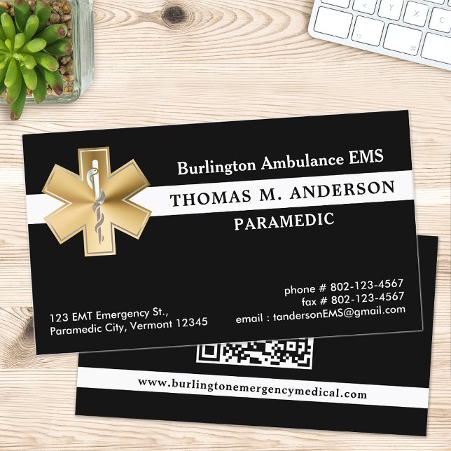 Carte De Visite Paramètre personnalisé EMS EMT Ambulance Code QR M (Créateur téléchargé)