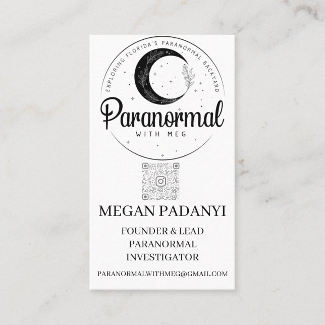 Carte De Visite Paranormal avec Meg Vertical avec photo (Devant)