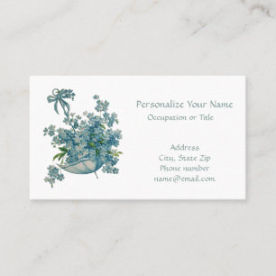 Carte De Visite Parapluie Ancien Bouquet Floral Bleu