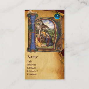 Carte De Visite PARCHEMENT DE NATIVITÉ Saphir bleu Monogramme