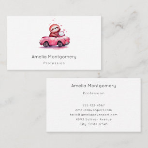 Carte De Visite Paresseux mignon conduisant une décapotable rose