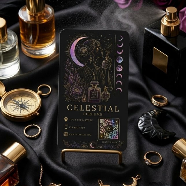 Carte De Visite Parfum Céleste Luxe Noir Or QR  (Créateur téléchargé)