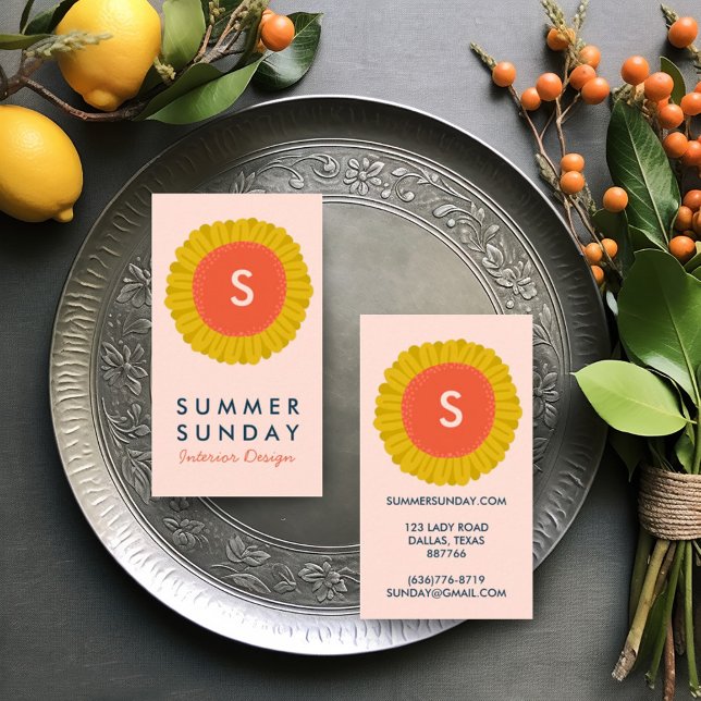 Carte De Visite Parfums doux Fleur de tournesol Faisy CUSTOM Initi (Custom business card with logo initials daisy design)