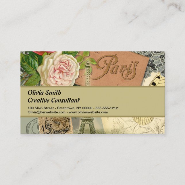 Carte De Visite Paris France Art Antique Collage Eiffel Français (Devant)
