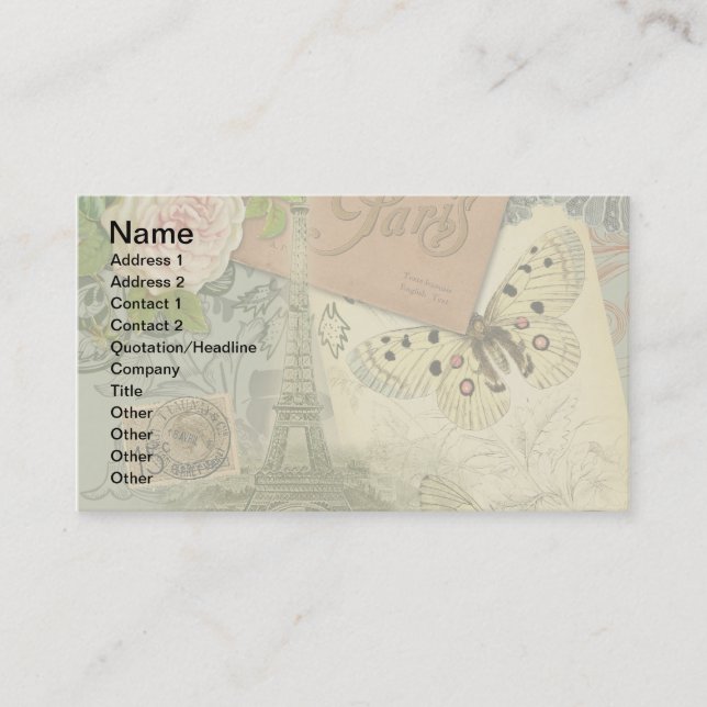 Carte De Visite Paris France Art Antique Collage Eiffel Français (Devant)