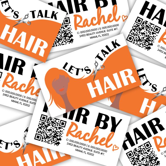Carte De Visite Parlons Coiffure Orange Modèle Coiffure Code QR (Créateur téléchargé)