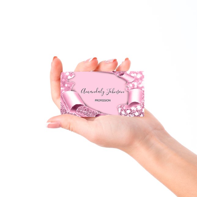 Carte De Visite parties scintillant 3D Maquillage Planificateur d' (3D Frame Glitter Makeup Event Planner Pink Pastel Business Card)